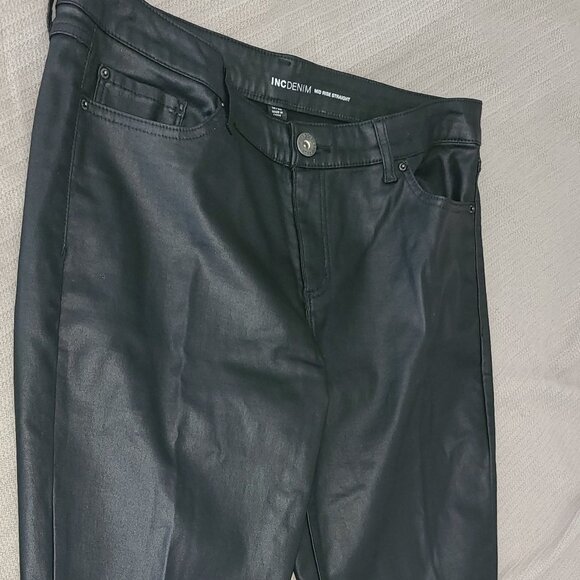 I.N.C. DENIM FAUX LEATHER  MID RISE STRAIGHT LEG BLACK PANTS SIZE 10/30 - Picture 3 of 16